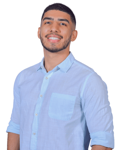 Portrait of Gabriel Amorim smiling while wearing a dark shirt